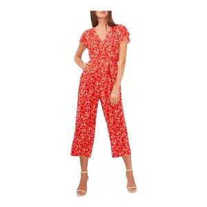 VINCE CAMUTO Island Oasis Red Floral Crop Jumpsuit Sz 12 NWT